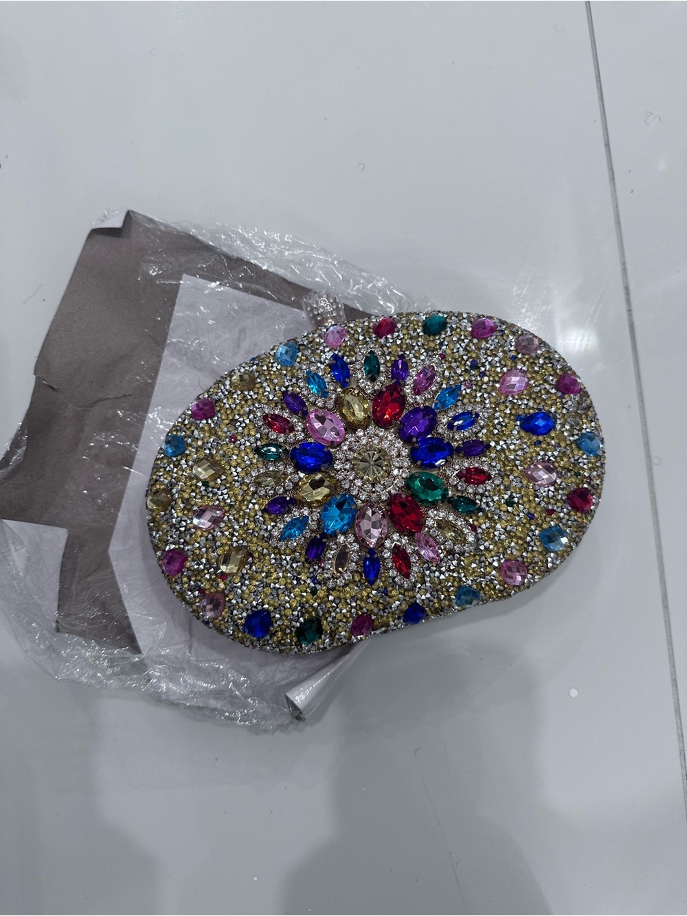 Crystal Embellished Multicolor Oval Evening Clutch